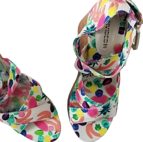 H&M Multicolor Wedge Cork Heel Sandals. - Picture 4 of 6